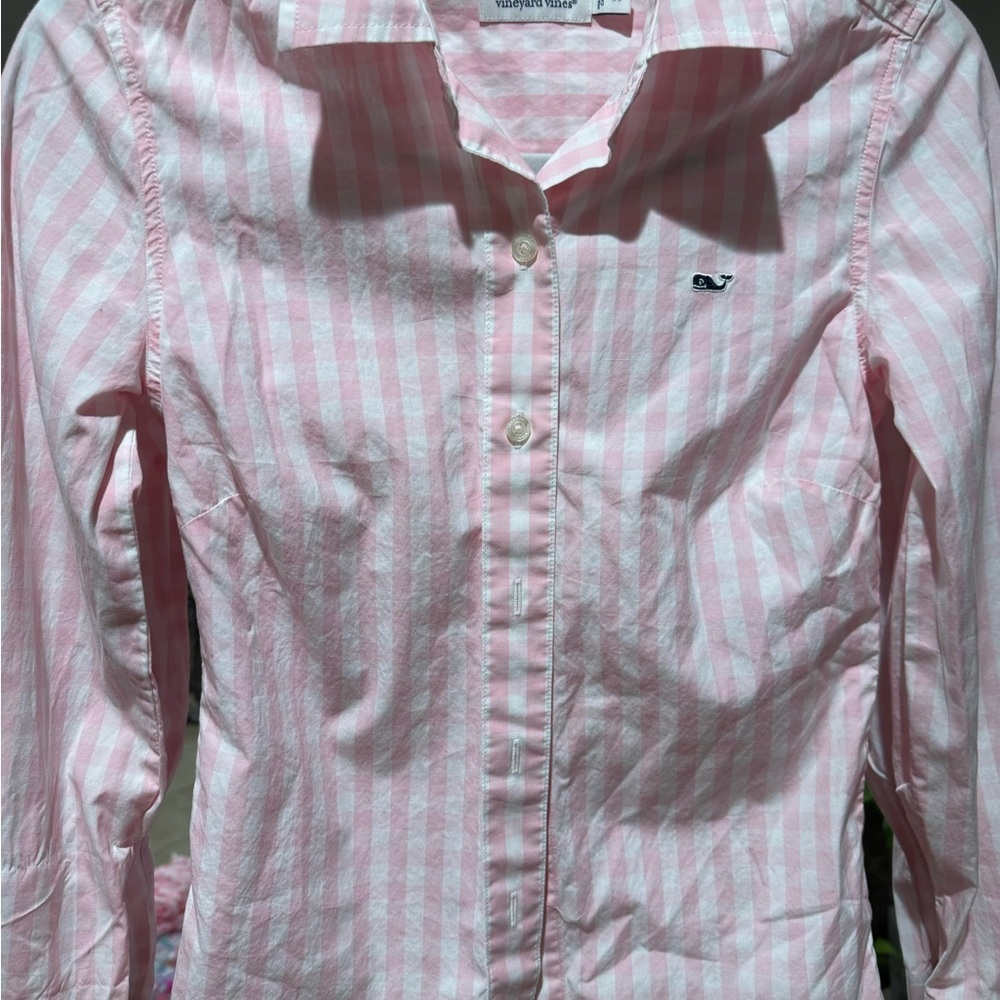Vineyard Vines Kids Pink and White Striped Button Down Shirt